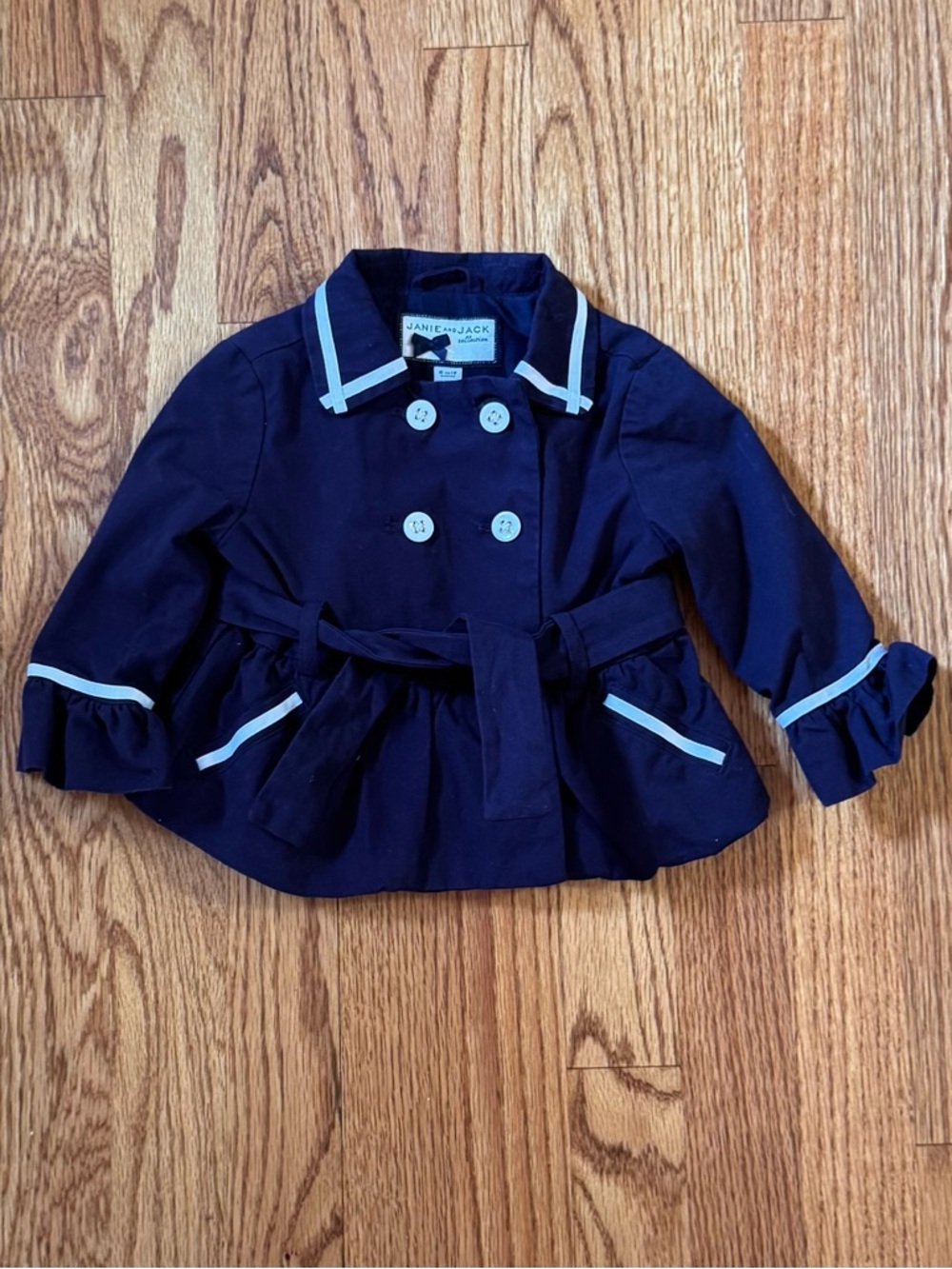 Janie and Jack Collection Navy Cotton Peacoat Ruffle Cuff Trenchcoat